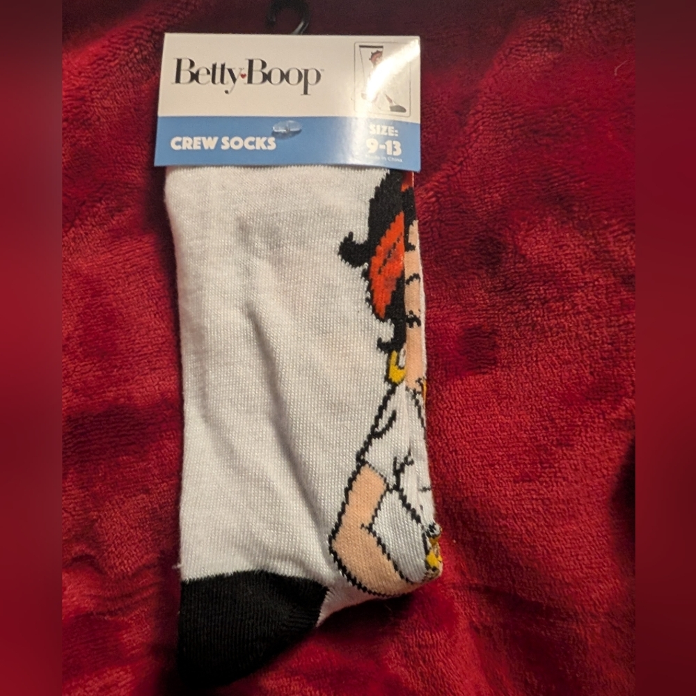 Betty Boop White Crew Socks with Black Toe and Red Accent